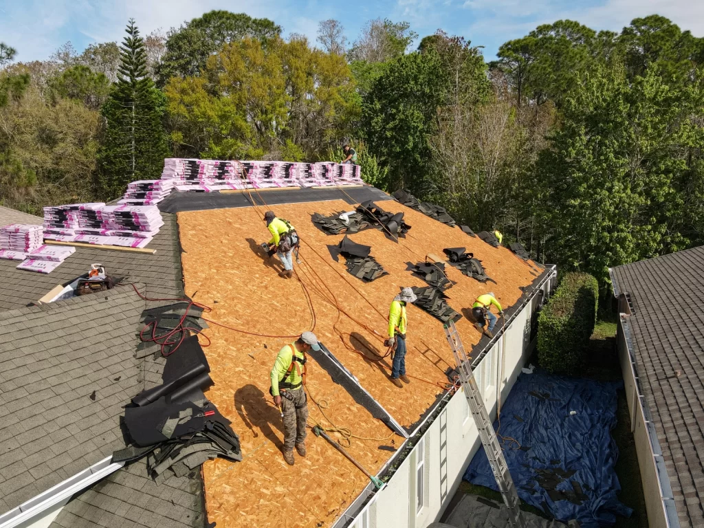 Working on a roof replacement project in Tampa.