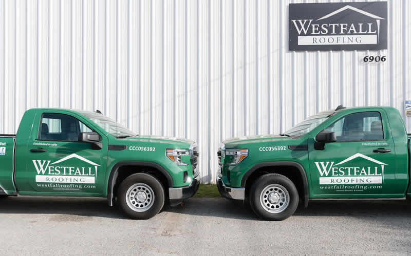 Westfall Roofing trucks